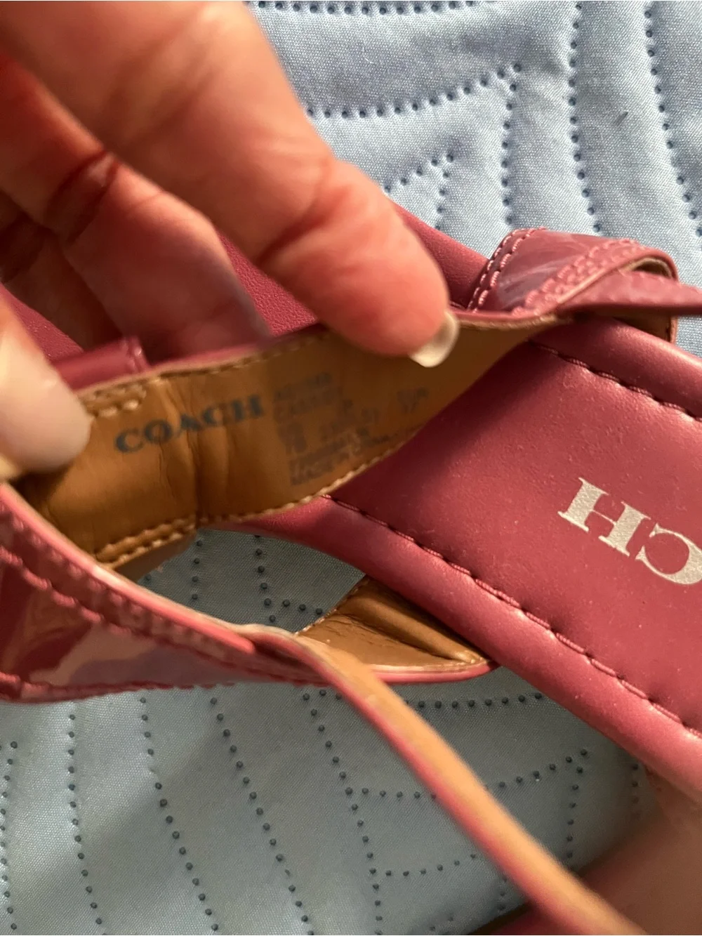 COACH Coral Pink Leather T-Strap Sandals with Gold Hardware